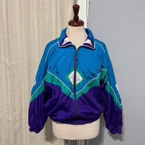 Casual Isle Vintage 90s Colorblock Windbreaker Jacket Purple Teal Women Small